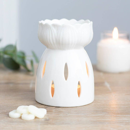 White Gloss Lotus Flower Oil Burner - EcoBeo